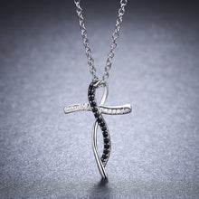 Load image into Gallery viewer, 272 BLACK AWN Fine Genuine 100% 925 Sterling Silver CZ Cross Pendant Necklace