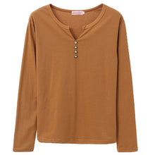 Load image into Gallery viewer, 228 Banerdanni Long Sleeve Buttons V-Neck Solid Tee Casual Loose Knit Top Plus