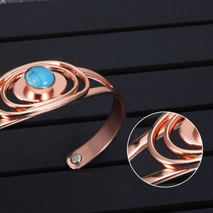 1099 Vinterly Magnetic Copper Blue Stone Oval Adjustable Open Cuff Bracelet