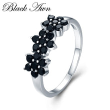 Load image into Gallery viewer, 271 Black Awn Cute 925 Sterling Silver Fine Flower Bague Black Spinel Wedding Ring