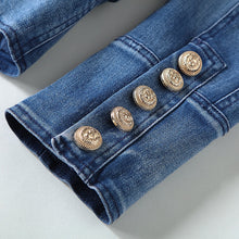 Load image into Gallery viewer, 856 O&#39;Dressy HIGH QUALITY Designer Lion Buttons Double Breasted Denim Jacket