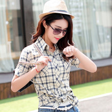 Load image into Gallery viewer, 165 Alifestyle Women&#39;s Short Sleeve Cotton Blend Plaid Shirt