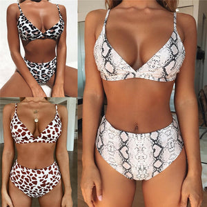 687 Lamuusaa High Waist Padded Leopard/Snake Print 2 Piece Bikini Set Swimwear