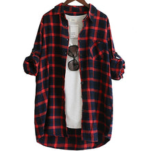 Load image into Gallery viewer, 1386 Women&#39;s Long Sleeve Loose Casual Plaid Shirt