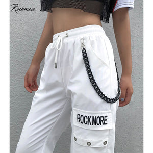 936 Rockmore Black Cargos With Chain Pockets High Waist Wide Leg Pants