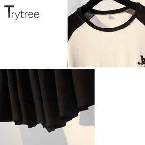 1066 Trytree Women's 2 Piece Set O-Neck Tops Elastic Waist Drawstring Shirt Skorts