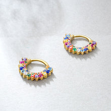Load image into Gallery viewer, 427 E 14K Gold Plated 925 Sterling Silver Colorful Cubic Zirconia Hoop Earrings