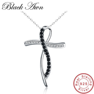 272 BLACK AWN Fine Genuine 100% 925 Sterling Silver CZ Cross Pendant Necklace