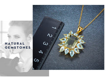 Load image into Gallery viewer, 576 Hutang Natural Gemstone Amethyst Blue Topaz Yellow Gold Sterling Silver Pendant Necklace