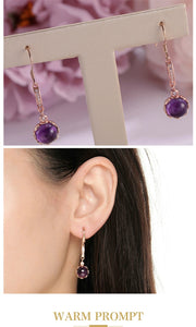 309 CC Gemstone Natural Amethyst Dangle Earrings Sterling Silver 18K Drop Earrings