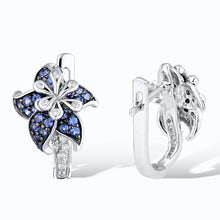 Load image into Gallery viewer, 952 Santuzza Authentic Sterling Silver Blue Star Flower White CZ Ring &amp; Earrings Set