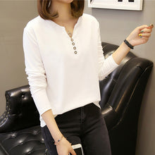 Load image into Gallery viewer, 228 Banerdanni Long Sleeve Buttons V-Neck Solid Tee Casual Loose Knit Top Plus