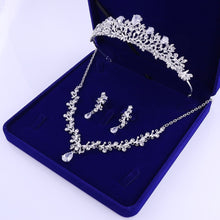 Load image into Gallery viewer, 500 George Black Crystal Leaf Rhinestone Crown Necklace Earrings Bridal Jewelry Sets