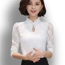 Load image into Gallery viewer, 679 Lace Girl Women&#39;s New Chiffon Lace Long Puff Sleeve Ruffle Blouses Tops Plus