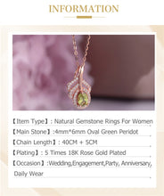 Load image into Gallery viewer, 312 CC Gemstone Natural Peridot Pure Silver Leaf Rose Gold Plated Pendant Necklaces