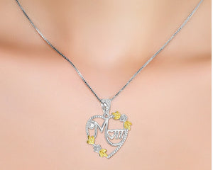 1271 Zircon CZ Store Sterling Silver Chain MOM Heart Pendant Necklaces Mother's Day
