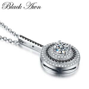 1280 [BLACK AWN] Genuine 100% 925 Sterling Silver Spinel Pendant Necklace