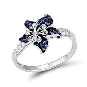 952 Santuzza Authentic Sterling Silver Blue Star Flower White CZ Ring & Earrings Set