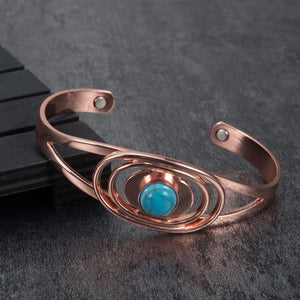 1099 Vinterly Magnetic Copper Blue Stone Oval Adjustable Open Cuff Bracelet