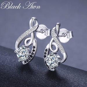 267 Black Awn 100% Genuine 925 Sterling Silver CZ Vintage Wedding Dangle Earrings