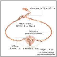 Load image into Gallery viewer, 307 CC 925 Women&#39;s Natural Heart Rose Quarts Sterling Silver 18K Rose Gold Bracelet