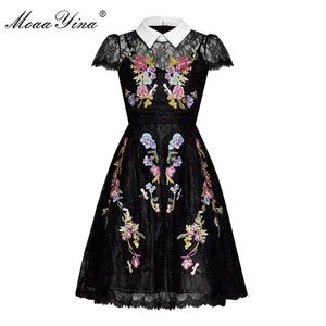 765 MoaaYina Designer Elegant Lace Floral Embroidery Runway Dress