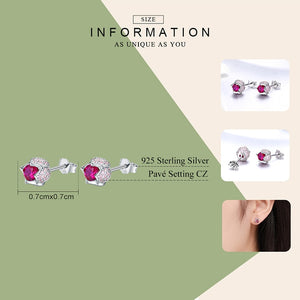1219 WOSTU Sterling Silver Plated Paved Setting Sparkling Red Tulip AAA CZ Earrings