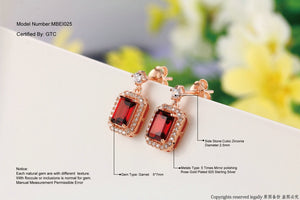 781 Mobuy Natural Gemstone Garnet Rose Gold Over Sterling-Silver CZ Drop Earrings