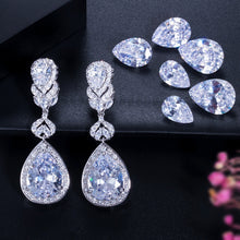 Load image into Gallery viewer, 376 CWW Zircons Elegant Water Drop Shaped CZ Crystal Bridal Long Earrings