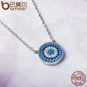 220 BAMOER Popular 925 Sterling Silver Blue Crystal Lucky Blue Eyes Pendant Necklaces