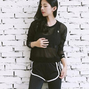 624 Jielimian Women's Hollow Mesh Sport Long Sleeve Breathable Quick Dry T-Shirt