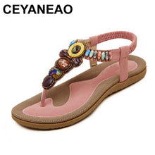 Load image into Gallery viewer, 322 CEYANEAO Bohemian Women&#39;s Beaded Gemstones Flat PU Leather Sandals