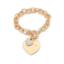 Load image into Gallery viewer, 970 Shefly Gold Love Heart Charm Silver Color Link Chain Toggle Clasp Bracelet