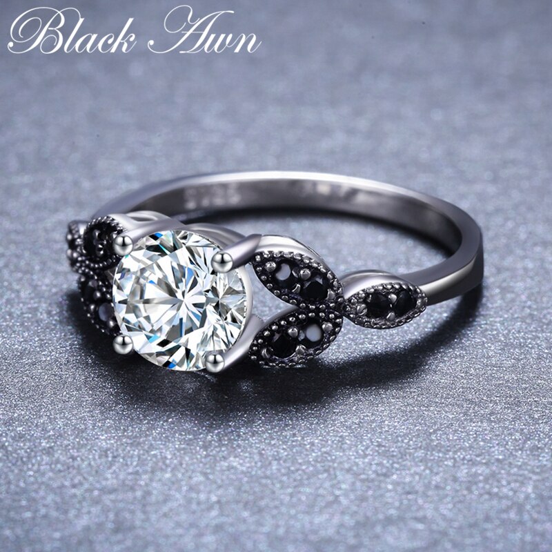 1279 [BLACK AWN] 925 Sterling Silver Spinel Fine Jewelry Trendy Engagement Ring