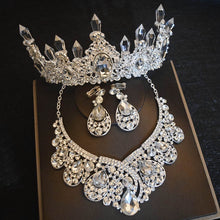 Load image into Gallery viewer, 501 George Black Luxury Rhinestone Bridal Sets Crown Tiaras Necklace Earrings Set