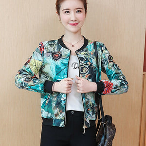 1043 TaoYione Women's New Summer Thin Elegant Floral Long Sleeve Bomber Jacket