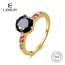 Load image into Gallery viewer, 428 E 14K Gold Plated 925 Sterling Silver Rainbow Cz Black Agate Ring