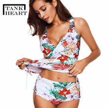 Load image into Gallery viewer, 1041 Tank Heart Women&#39;s Floral Push-up Tankini Set Two Piece Swimsuit Plus