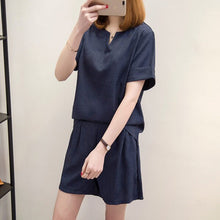 Load image into Gallery viewer, 257 Birdtree TB Cotton Linen Two Piece Set V-Neck Short Sleeve Tops/Shorts Suits Plus