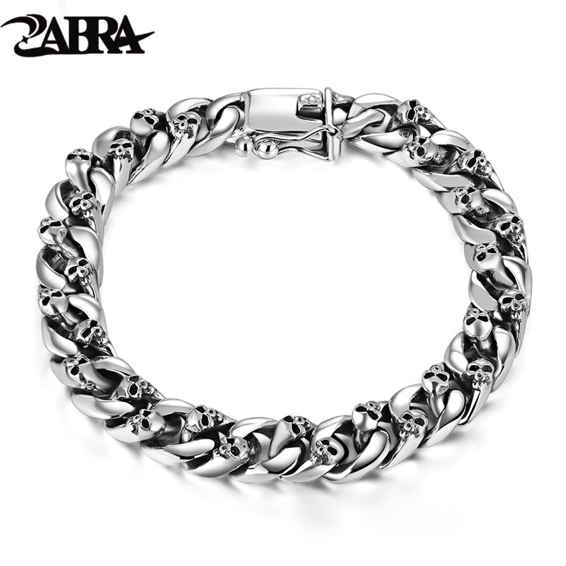 1249 ZABRA Authentic 925 Sterling Silver 8mm Skull Link Chain Bracelet