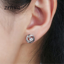 Load image into Gallery viewer, 1273 ZRHUA Unique 925 Sterling Silver Cubic Zirconia Stud Earrings Wedding