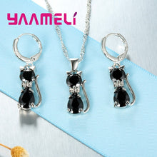 Load image into Gallery viewer, 1230 Yaameli Cute AAA Zircon Cat Pendant Necklace &amp; Earrings Sets Real Sterling Silver