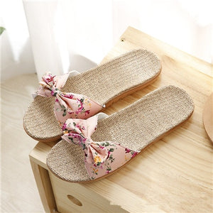 1413 Women's Flax Slides Linen Floral Sandals