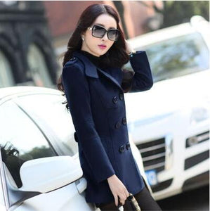 902 QEWSDRFG Women's Cocoon Wool Blends Double Breasted Long Coat Plus