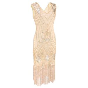 345 Coldker Women's 1920s V-Neck Beaded Fringed Gatsby Theme Flapper Dress