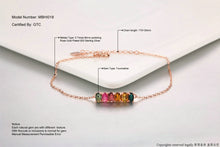 Load image into Gallery viewer, 782 Mobuy Natural Gemstone Multi-color Tourmaline Rose Gold Sterling Chain Bracelet