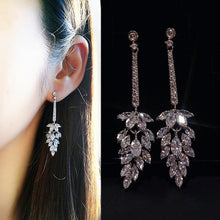 Load image into Gallery viewer, 290 By Do Jewelry Crystal Leaf 925 Sterling Silver White CZ Dangle Earrings