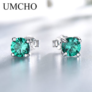 1083 UMCHO Women's Solid 925 Sterling Silver Emerald Gemstone Stud Earrings