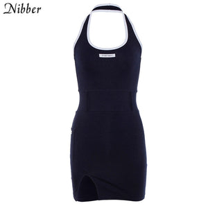 830 Nibber Women's Basic Cotton Lace-Up Mini Dresses