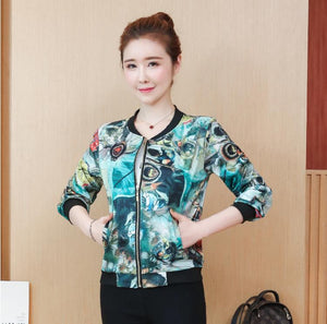 1043 TaoYione Women's New Summer Thin Elegant Floral Long Sleeve Bomber Jacket